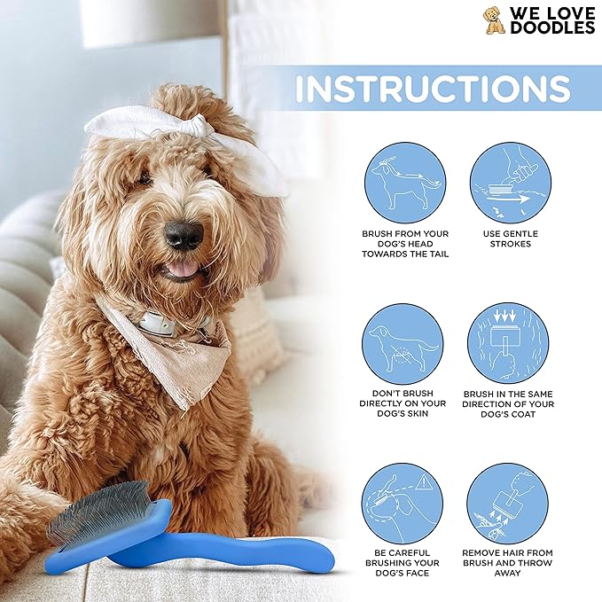 We Love Doodles Puppy Shampoo & Conditioner and Dog Slicker Brush | Organic Ingredients | Tear Free | Sensitive & Itchy Skin Wash | Brush for Grooming Pet Hair | Pin Brush for Dematting | Made in USA