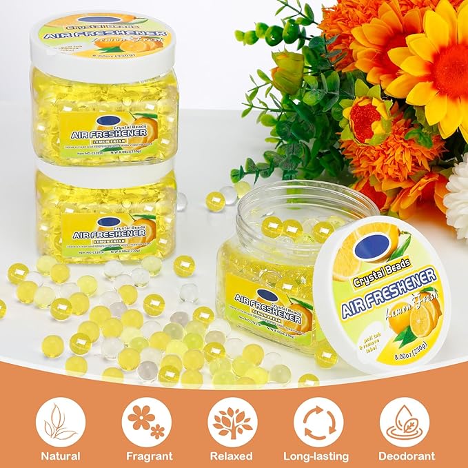 18 Pack Odor Eliminator Gel Beads Bulk 8 Ounce Air Freshener Gel Beads Scent Removing Long Lasting Eliminates Odors for Home, Bathrooms, Cars, Boats, RVs and Pet Areas(Lemon)