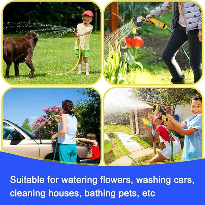 Hose Nozzle, Garden Hose Nozzle with 10 Spray Patterns, Thumb Control On Off Valve, High Pressure Nozzle Sprayer for Plants, Car Wash, Cleaning, Pet Showering (Yellow)