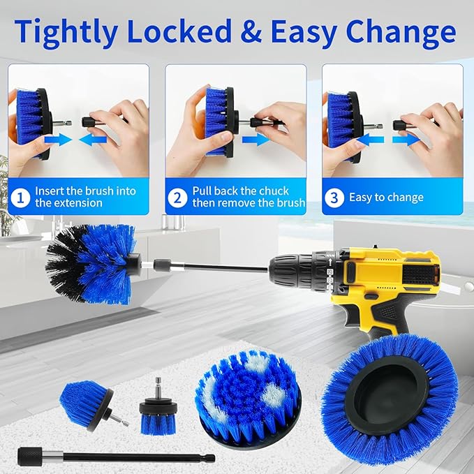 10 Pack Drill Brush Attachment Set, Drill Scrubber Brush Kit, Drill Cleaning Brush, Scrub Brush for Grout Floor Tub Shower Bathtub Tile Sink Toilet Bathroom Kitchen Car Blue
