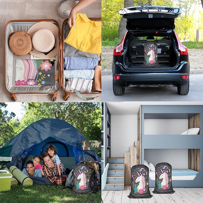 Swono Unicorn Are Real Extra Large Laundry Bag with Drawstring Closure 28"x40", Oxford Cloth, Rainbow Cartoon Fairy Star Floral for Home, Dorm and Apartment Dwellers, Magic Animal