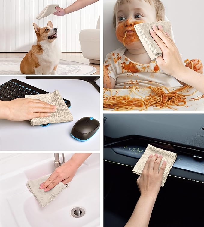 KitchLife Microfiber Cleaning Cloth Roll, 100 Pack - Tear-Away Microfiber Paper Towels, Lint-Free, Reusable, Washable for Kitchen, Car, Dishes, and Sensitive Surfaces (Sand Beige)