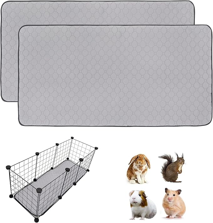2 Pack Guinea Pig Cage Liners, 14'' X 42'' Washable Guinea Pig Pee Pads, Non Slip Reusable Super Absorbent Guinea Pig Training Mat Bedding Fleece for Small Animals Hamster Rabbit Chinchilla Rat
