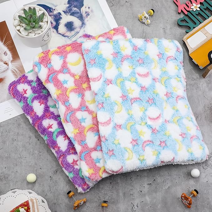 Jetec 3 Pcs Bunny Guinea Pig Beds Soft Bunny Mats Warm Guinea Pig Mat Small Animal Winter Bed Pads Fleece Sleeping Pads for Indoor Rabbit Hamster Squirrel Hedgehog Chinchilla Ferret(Moon)