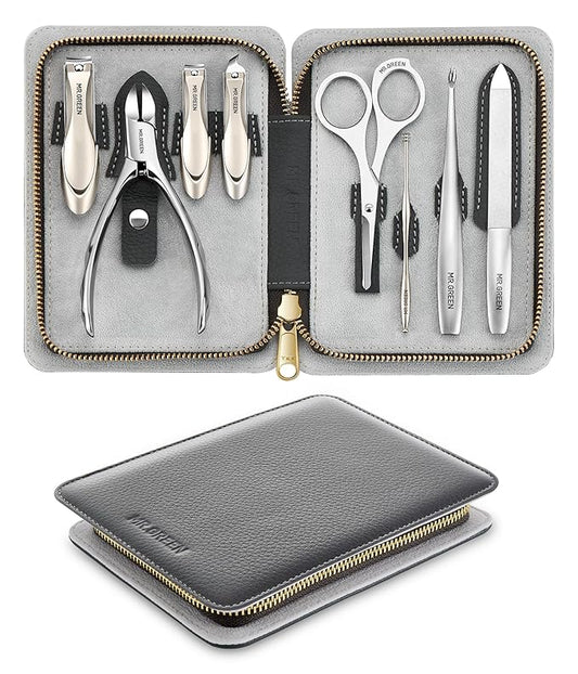 MR.GREEN 8-in-1 Manicure Set– Professional German Stainless Steel Nail Care Kit with Splash-Proof Nail Clippers, Toenail Clippers, Cuticle Tools, Travel Grooming Kit for Men & Women with Leather Case