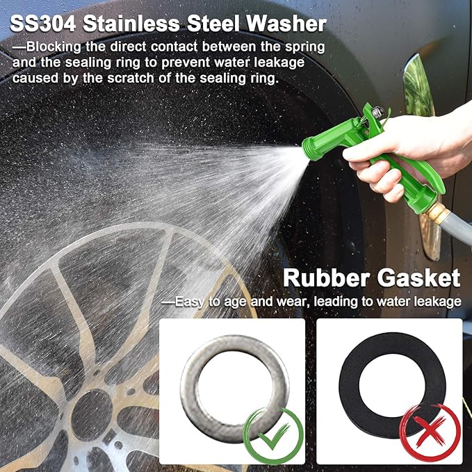 Hose Nozzle 2 Pack, Full Size Pistol Grip Water Nozzle Sprayer with Threaded Front, High Pressure Nozzle, Adjustable Spray Water Flow for Watering, Showering Pet, Washing Car, Cleaning, Green