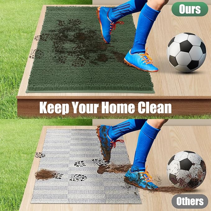 IM HOME Chenille Absorbent Outdoor Doormat 36" x 24", Washable Muddy Door Mats for Dog Non Slip Indoor Doormat Dog Mat for Muddy Paw Front Inside Doormats for Entryway Olive