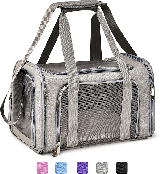 Henkelion Cat Carriers Dog Carrier Pet Carrier For Small / Medium Cats Dogs Puppies (Up To 15lbs), TSA Airline Approved Small Dog Carrier Soft Sided, Collapsible Waterproof Travel Puppy Carrier - Grey