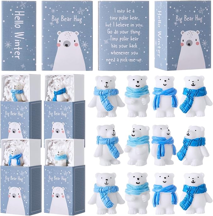 HyDren 24 Sets Mini Resin Bears Christmas Appreciation Gifts Mini Polar Figurines with Container Xmas Micro Landscape Ornament Thank You Gifts for Employees Friends Bulk Team Xmas Party Favors