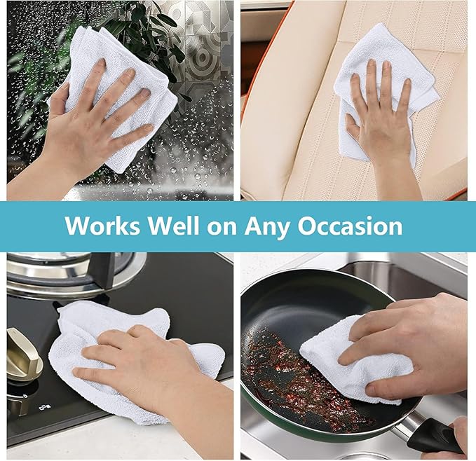 HOMEXCEL White Microfiber Cleaning Cloth, 8 Pack Cleaning Towels for Kitchen, Lint Free, Scratch-Free, Highly Absorbent, and Reusable Cleaning Rags for House, Window and Glass, Cars, 11.5 X11.5 inch