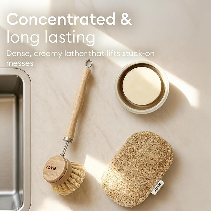 Vove Dish Soap Bar 3 Pack, Coastal Citrus Mint, Mandarin, Spearmint, Cypress & Bergamot Oils, Coconut Cleanser, Plant-Based Solid Dish Soap, Zero-Waste, Plastic-Free, FSC-Certified Kraft Packaging