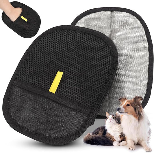 2 Packs Pet Hair Removal Glove – Electrostatic Pet Hair Remover Glove, Reusable Magic Brush Pet Hair Grooming Tool for Cats & Dogs, Furniture, Carpet, Clothing & Car Seat – Black