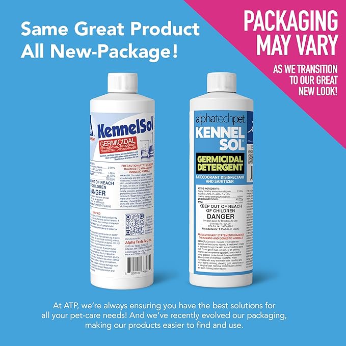 ATP KennelSol 1-Step Kennel Cleaner - 1 Pint Liquid Disinfectant, Effective Against Bacteria and Viruses, Deodorizer Wintergreen Scent by Alpha Tech Pet