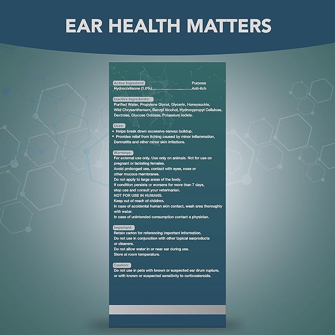 NOVEHA Pet Ear Drops with 1% Hydrocortisone | Ear Cleaner for Dogs & Cats for Earwax buildup, No-Sting Formula, Calms Itch & Reduces Painful Ear Infections 60mL (60ml (Pack of 1))