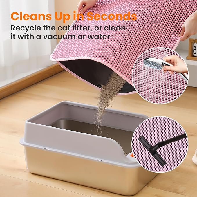 Extra Large Cat Litter Mat, 30x22 Inches Honeycomb Double Layer Cat Litter Trapping Mat, Non Slip Waterproof Urine Proof Large Kitty Litter Box Mat for Floor, Kitten Supplies, XL, Pink