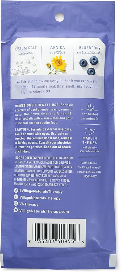 Village Naturals Therapy, Comfort Concentrated Mineral Bath Soak, Blueberry Citrus, 2 Oz, Pack of 12