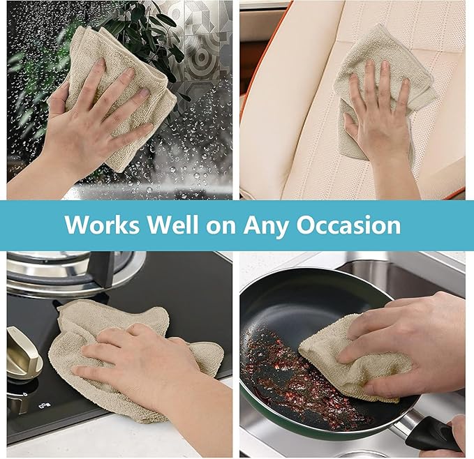 HOMEXCEL Brown Microfiber Cleaning Cloth, 8 Pack Cleaning Towels for Kitchen, Lint Free, Scratch-Free, Highly Absorbent, and Reusable Cleaning Rags for House, Window and Glass, Cars, 11.5 X11.5 inch