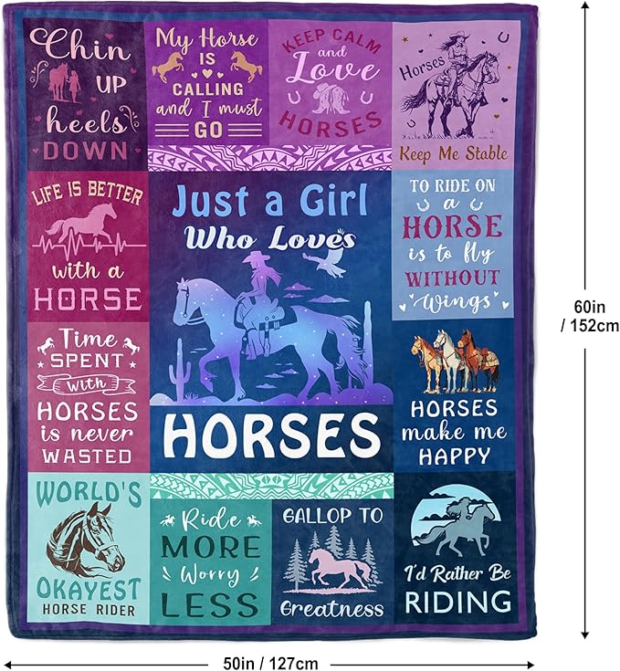 Horse Gifts for Girls Women Blanket 50"x60", Cowgirl Equestrian Gifts Stuff Equipment for Horse Lovers for Birthday/Christmas Throw Blanket