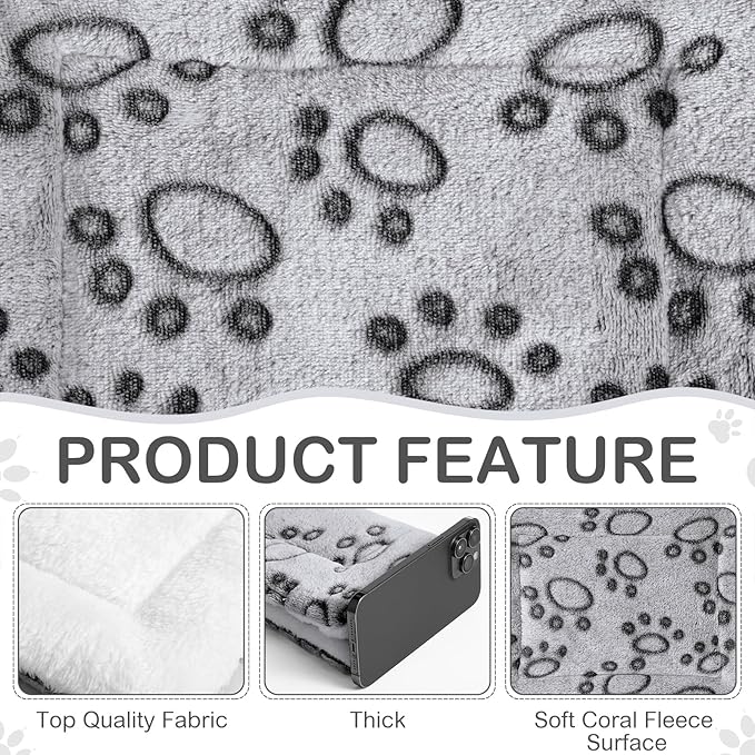 Haull 4 Pcs Waterproof Guinea Pig Bedding Winter Guinea Pig Bed Plush Cage Liners Soft Dog Cat Mat Reversible Winter Cozy Animal Pee Pad Hamster Bed Mat for Bunny(Gray Paw,13 x 10 Inch)