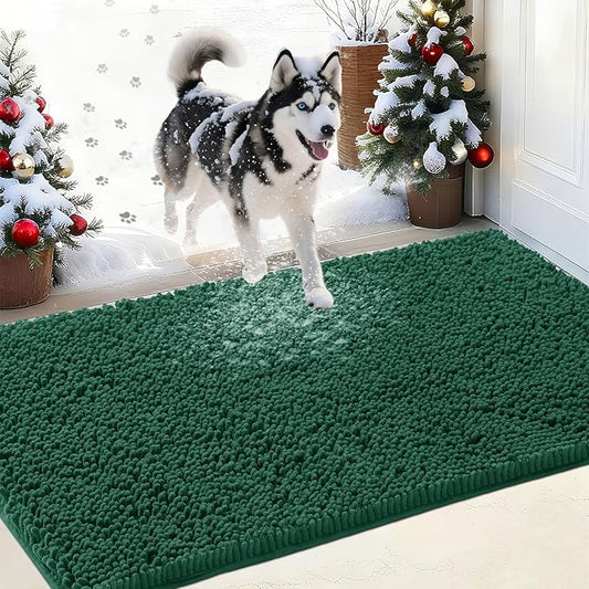 IM HOME Chenille Absorbent Outdoor Doormat 30" x 20", Washable Muddy Door Mats for Dog Non Slip Indoor Doormat Dog Mat for Muddy Paw Front Inside Doormats for Entryway Green