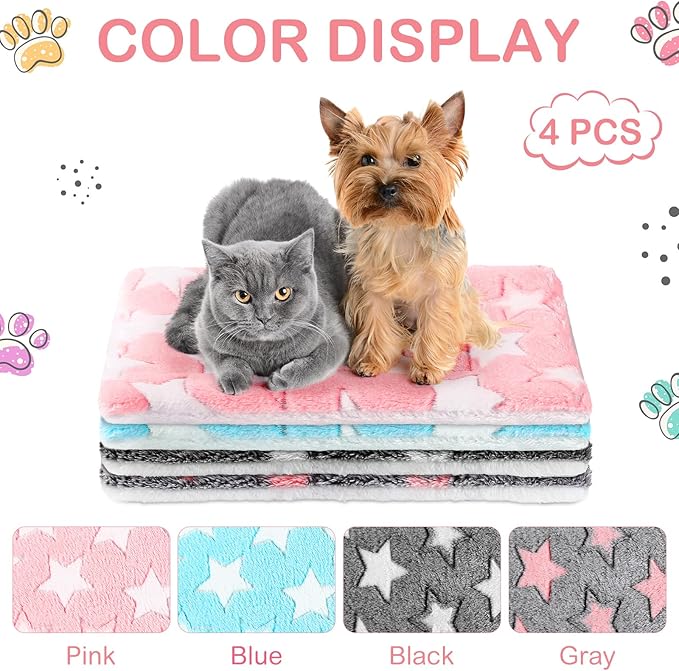 Haull 4 Pcs Waterproof Guinea Pig Bedding Winter Guinea Pig Bed Plush Cage Liners Soft Dog Cat Mat Reversible Winter Cozy Animal Pee Pad Hamster Bed Mat for Bunny(Cute Star,13 x 18.5 Inch)
