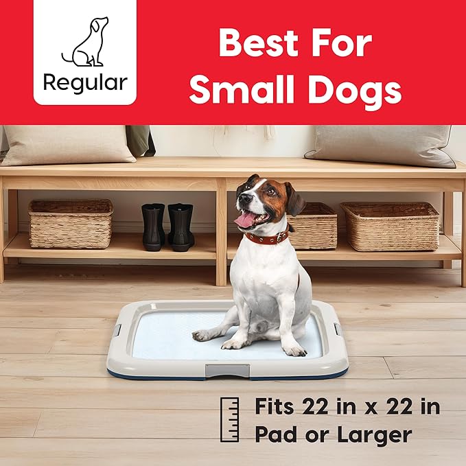 IRIS USA Pee Pad Holder - For Potty Training Regular Sized Dog & Puppy Pee Pads, Secured Latches, Non-Skid Feet, Leak Protection, Fits 22"x22" Pad or Larger, Square, Navy