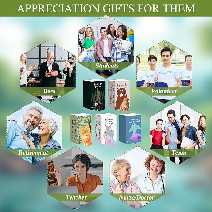 35 Set Employee Appreciation Gifts Bulk Coworkers Thank You Desk Pets Holiday Small Cute Emotional Support Resin Ornaments Card Box for Women Men Adults Office (Bear)