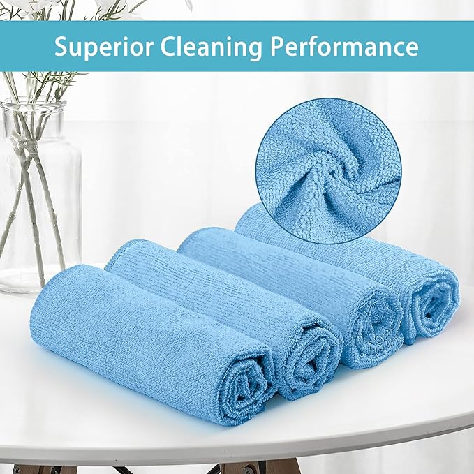 HOMEXCEL Blue Microfiber Cleaning Cloth, 8 Pack Cleaning Towels for Kitchen, Lint Free, Scratch-Free, Highly Absorbent, and Reusable Cleaning Rags for House, Window and Glass, Cars, 11.5 X11.5 inch