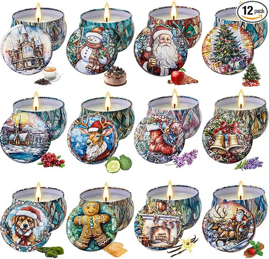 12 Pack Christmas Candles for Women Men: Long Lasting Winter Candle Set, Holiday Scented Candles for Home Scented, Soy Candle Gift Set for Bath Meditation Relaxing, Birthday Christmas Gifts Home Decor