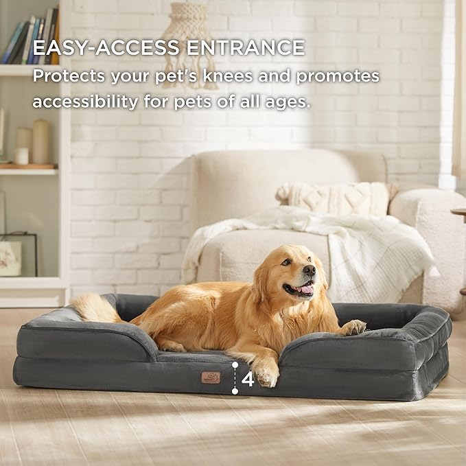 Bedsure XXL Orthopedic Dog Bed for Extra Large Dogs - Washable Giant Dog Cat Bed Waterproof, Comfort Dogs Couch Sofa with Washable Removable Cover, Pet Bed with Nonskid Bottom, Dark Grey, 52"