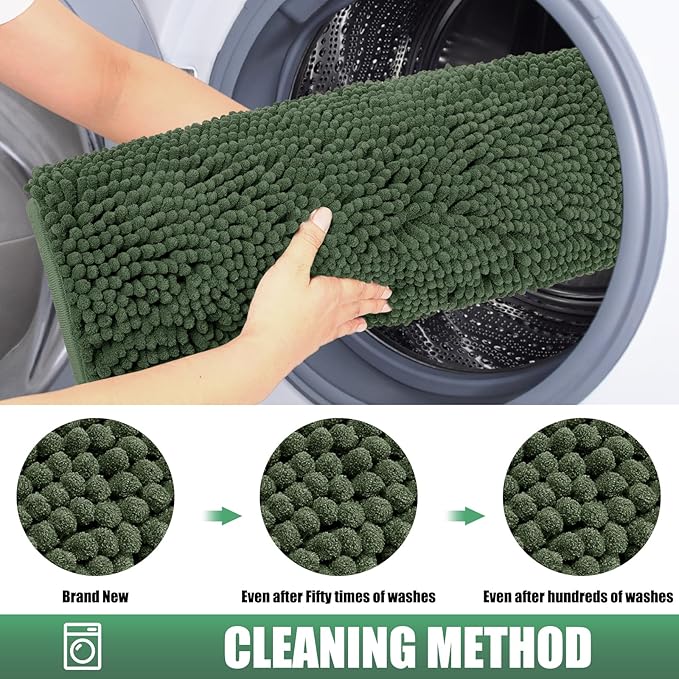 IM HOME Chenille Absorbent Outdoor Doormat 60" x 36", Washable Muddy Door Mats for Dog Non Slip Indoor Doormat Dog Mat for Muddy Paw Front Inside Doormats for Entryway Olive