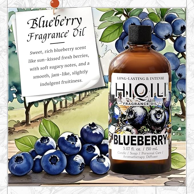 HIQILI Blueberry Fragrance Oil for Candle & Soap Making, Fruity Scents for Reed Diffuser Oil Refill, Add to Lotion, Body Wash - 5.07 Fl Oz