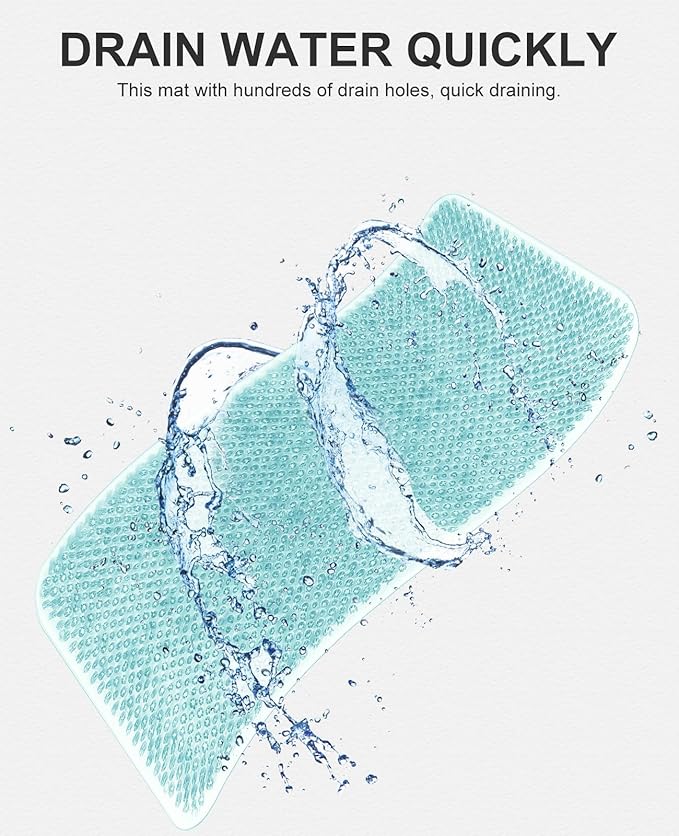 OTHWAY Non Slip Grassy Bathtub Mat : 25.6X13.4 inches Sturdy But Soft Bath Mat_Quick Drain Shower Floor Mat with Soft Bristles for Scrubbing Feet (Light Blue)