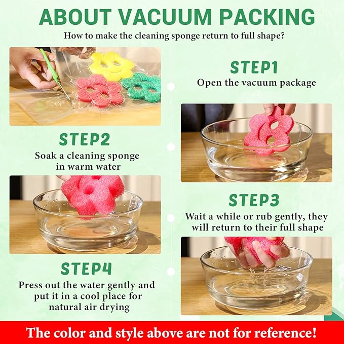 3 Pcs Dual Sided Scrub Sponge Multi Functional Cute Temperature Sensitive Non Scratch Dish Sponge for Washing Dishes Kitchen Bathroom(Smile Flower)