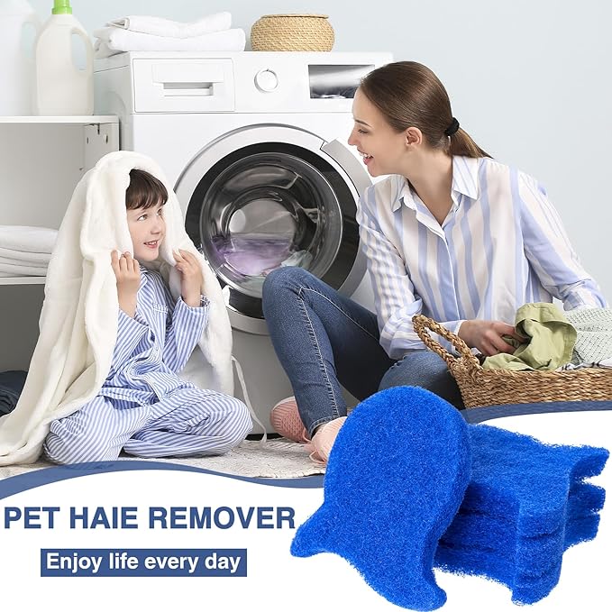 4pcs Pet Hair Remover for Washers, Sponge Dog Hair Catcher, Reusable Washers Lint Remover for Washing Machine Floor Sofa Pilling Clothes- Blue