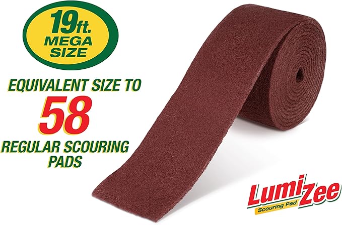 Heavy Duty Scrubbing Pad Roll 19ft Ultra Size Sponge Scouring Pad Brown19ft x 6in x 0.3in (6m x 15cm x 8mm) Tough Stains and Grime Clean Kitchens Floors Bathrooms Walls Windows