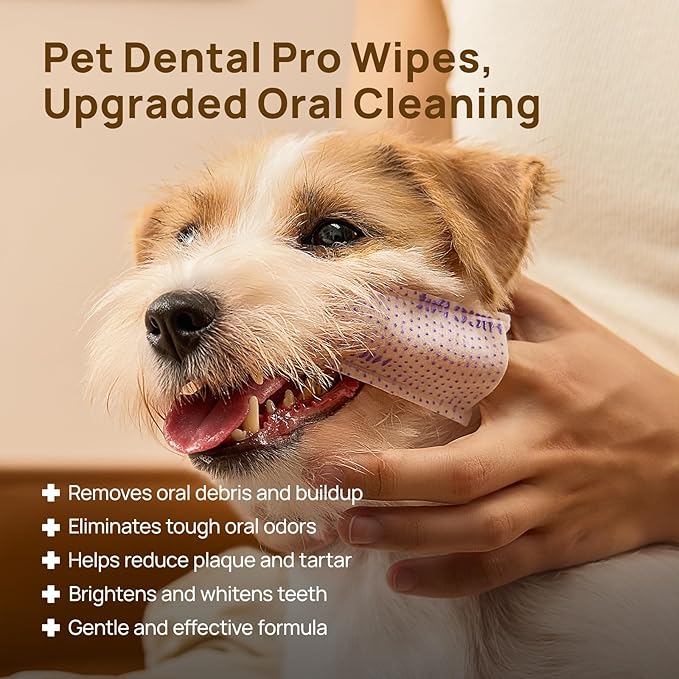 HICC PET Pro Dog Teeth Cleaning Wipes, Vet-Recommended Finger Toothbrush for Dogs & Cats, No-Rinse Dental Care Wipes, Gentle Cleansing & Gum Care, Tooth Brushing Kit Support, 50 Count (Peanut Butter)