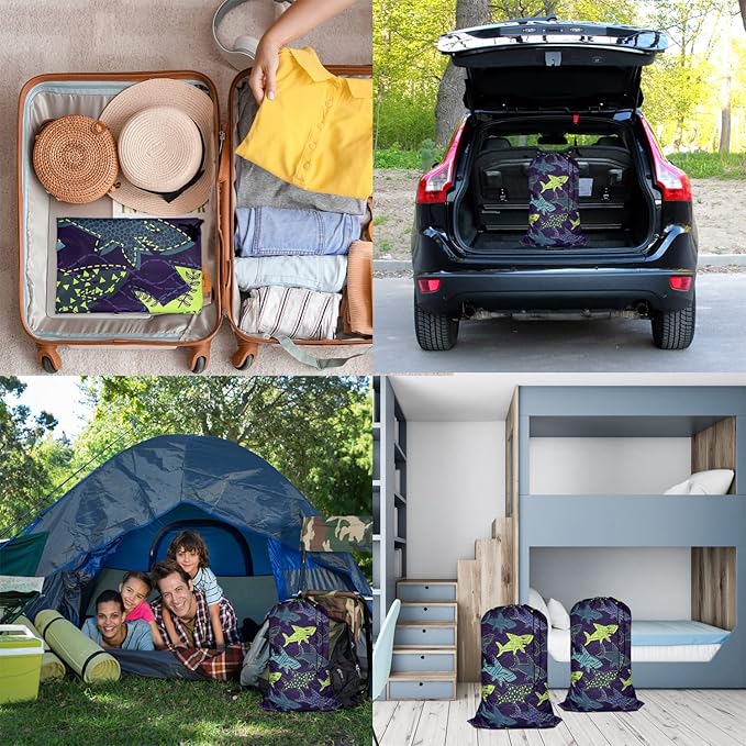 Swono Sharks Laundry Bags 28" x 40", Underwater Sea Life Pattern Versatile - Multi Use, Football Grid Oxford Cloth, Colorful