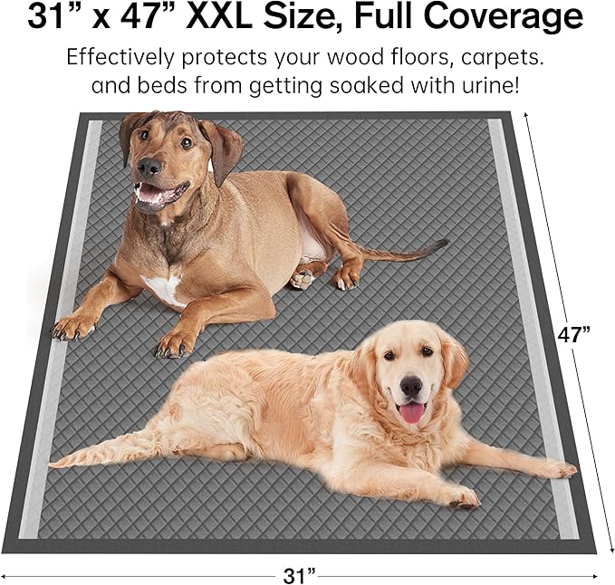 31"x47" Activated Charcoal Dog Pee Pads - 150 Count,Extra Large，Super Absorbent, Leakproof, Long-Lasting Odor Control, Ideal for Large Dogs and Potty Training Puppies
