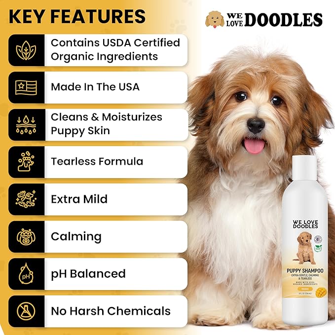We Love Doodles Puppy Shampoo & Conditioner and Pin Brush | Oatmeal Bathing | Sensitive & Itchy Skin Wash | Brush for Grooming Pet Hair | Brush for Shedding and Removing Loose Fur | Made in USA