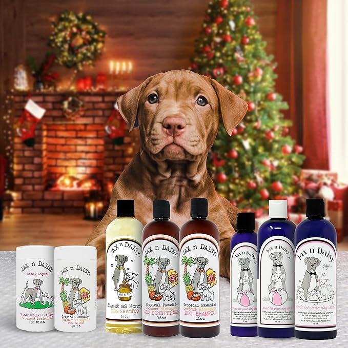 Jax n Daisy Soothing Dog Shampoo for Sensitive Skin Allergies and Itching Jumbo Pack with 16oz Shampoo and Lotion for Dry Skin Soothing and Smell Eliminating Dog 2 Packs