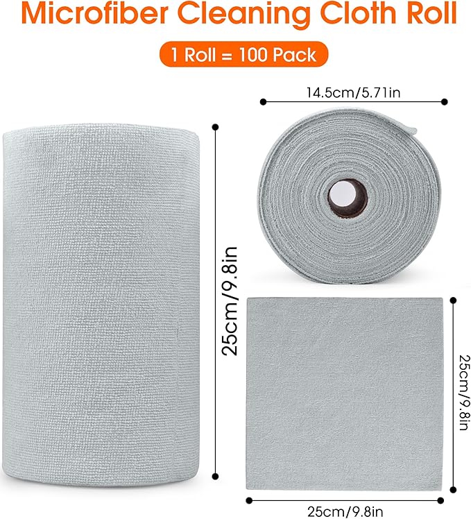Roll of Microfiber Cleaning Cloth –100 Pack, Tear Away Microfiber Towels, Reusable, Washable, Scratch-Free, Cleaning Supplies,Kitchen Towels for Car, Home, Kitchen, Dishes(Cloud Gray)