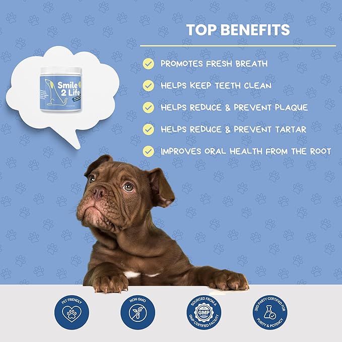 Dog Dental Powder | All-Natural for Teeth Cleaning | Plaque Remover for theeth and Breath freshener | Flavorless, Easy to Use | 3.17 oz - 45 supplys | Smile 2 Life