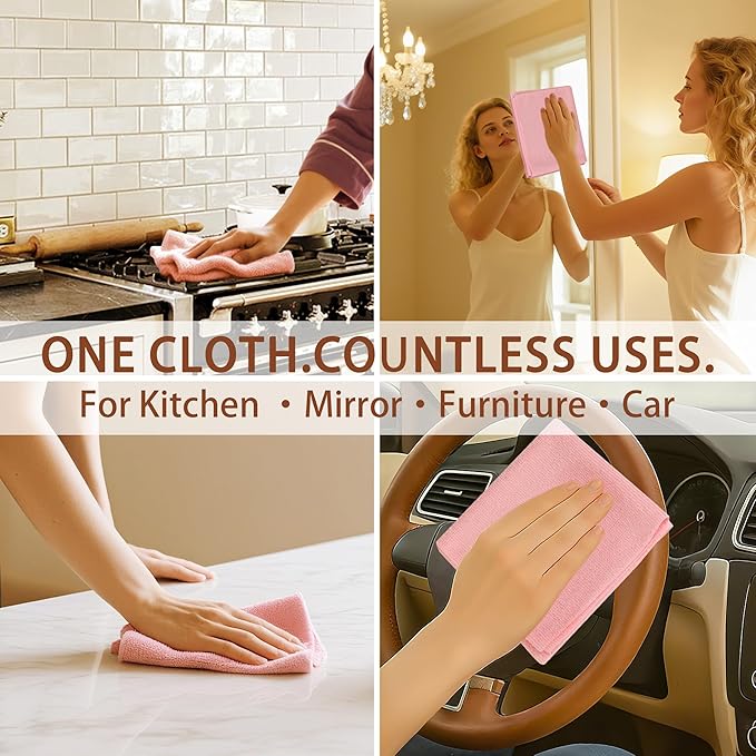 Microfiber Cleaning Cloth Roll – 80 Pack, 12"x 12", Tear-Off Reusable Towels, Washable, Lint-Free, Ultra Absorbent Dish Rags for Kitchen, Car, Garage, Home