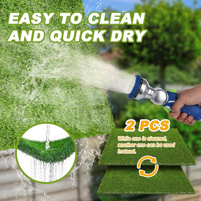 2 Pack 26"x30" Dog Grass Pee Pads, Reusable Artificial Grass Turf Rug for Puppy & Cats, Washable Fake Grass Mat Dog Pee Pad Replacement Outdoor Indoor Potty Training Pads with Drainage Holes