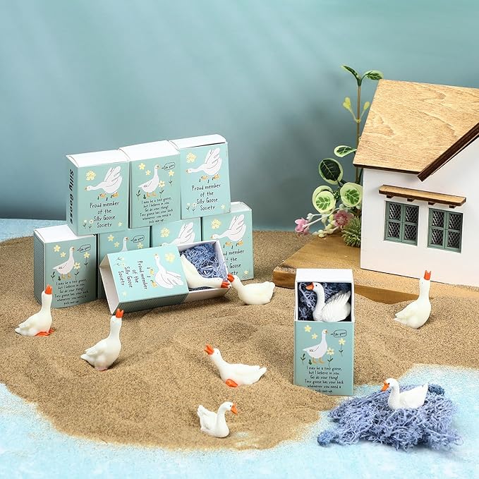 25 Set Employee Appreciation Gifts Bulk Coworkers Thank You Desk Pets Holiday Small Cute Emotional Support Resin Ornaments Card Box for Women Men Adults Office (Goose)