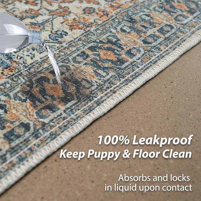 nunubaby 2PACK Washable Pee Pads for Dogs, Stylish, Non-Slip and Leak-Proof Pee Pads. Reusable Potty Pads for Dogs for Crates and Floors.(Beige/Multi, 72" x72")