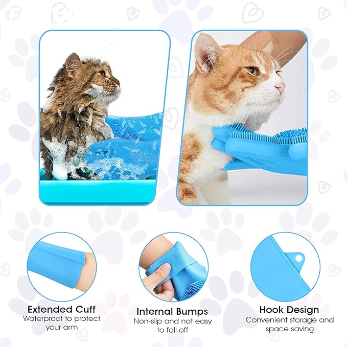 High-Density Silicone Pet Grooming Gloves with Enhanced Five Finger Design for Bathing, Massaging Dogs and Cats (Blue)