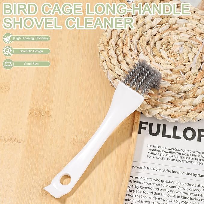 3pcs Bird Cage Cleaner Set, Bird Cage Long Handle Shovel Cleaner with Scraper Droppings Brush Tool for Small Animal Parakeet Parrot Hamster Pet Cages Cleaning Accessories