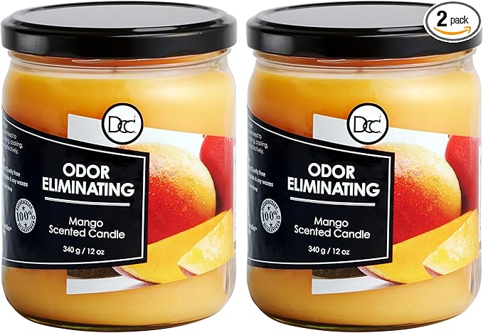 Mango Two Pack Odor Eliminating Highly Fragranced Candle - Eliminates 95% of Pet, Smoke, Food, and Other Smells Quickly - Up to 80 Hour Burn time - 12 Ounce Premium Soy Blend